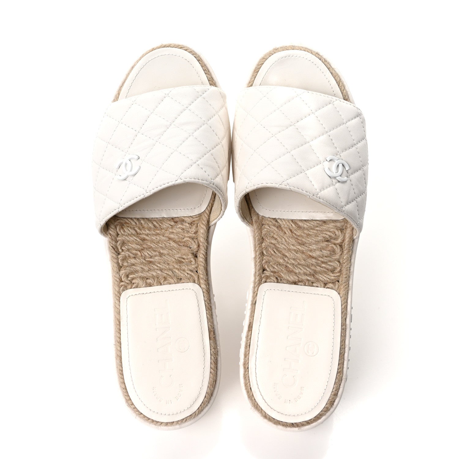 Chanel Lambskin Quilted CC Espadrille Slip On Sandals 39 White 2 of 9