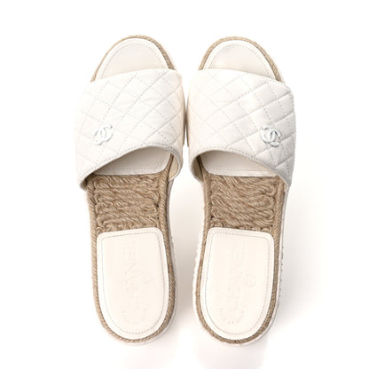 Chanel Lambskin Quilted CC Espadrille Slip On Sandals 39 White 2 of 9