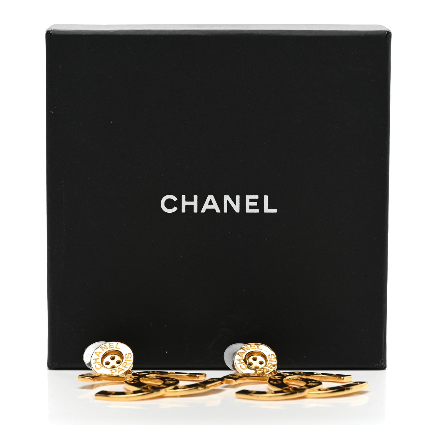 Metal Large Paris Button Earrings Gold