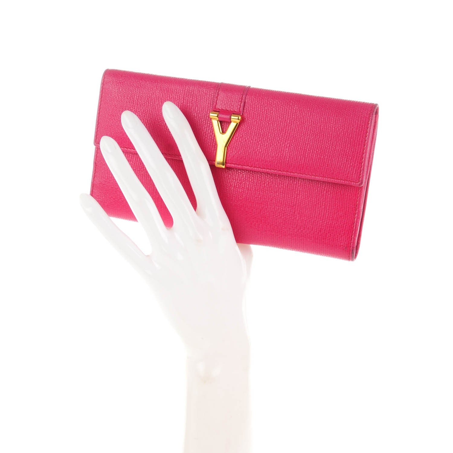 Saint Laurent Textured Calfskin Classic Y Wallet Fuchsia 2 of 7