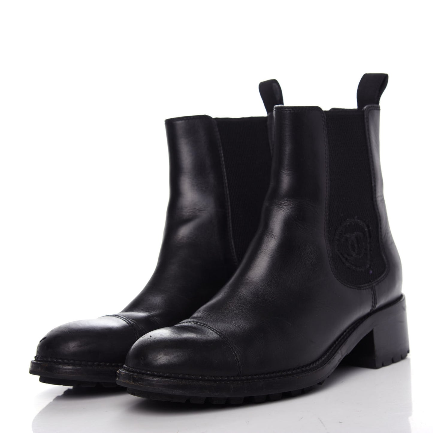Calfskin Elastic Short Boots 37.5 Black