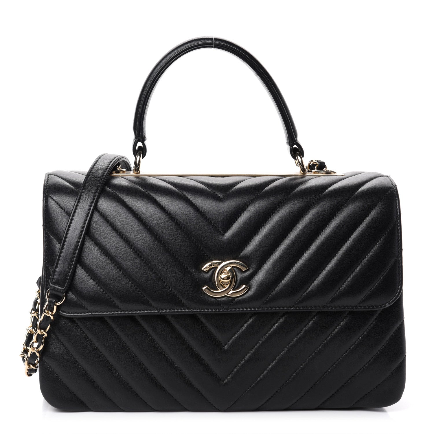 Chanel Lambskin Chevron Quilted Medium Trendy CC Dual Handle Flap Bag Black 1 of 10