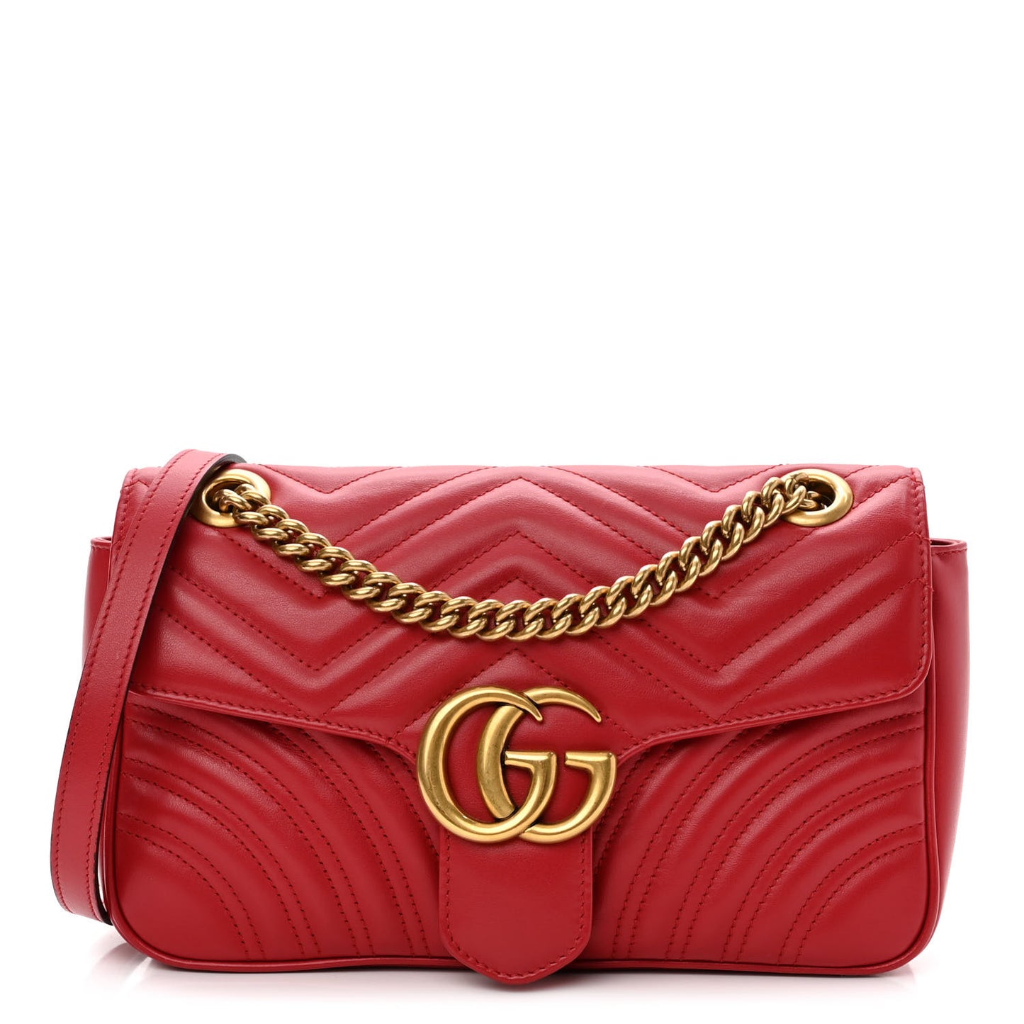 Calfskin Matelasse Small GG Marmont Shoulder Bag Hibiscus Red