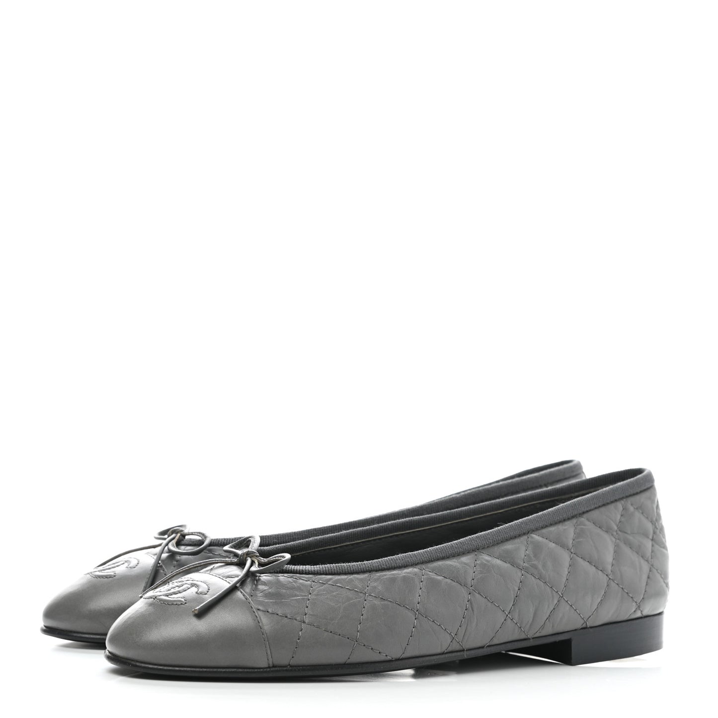 Aged Calfskin Quilted CC Cap Toe Ballerina Flats 37 Grey