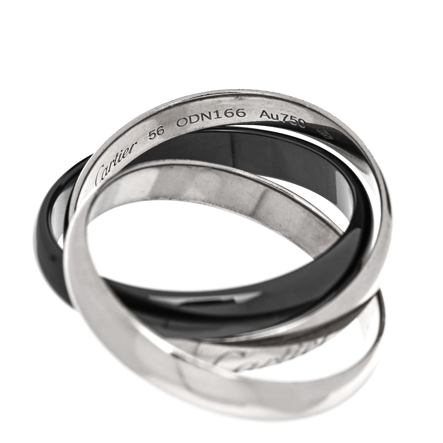 Cartier 18K White Gold Black Ceramic Trinity Ring 56 7.5 4 of 5