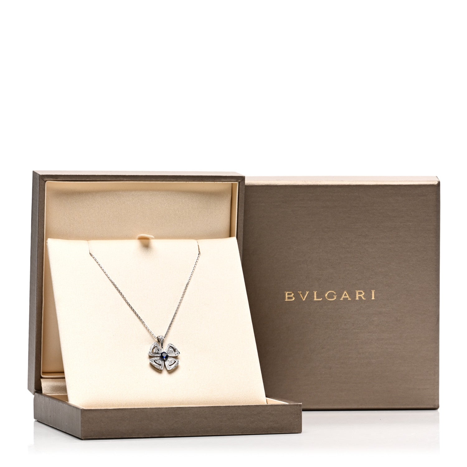 Bulgari 18K White Gold Diamond Blue Sapphire Fiorever Pendant Necklace 6 of 6