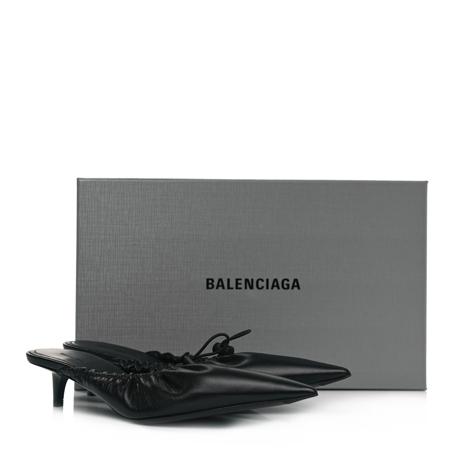 Smooth Nappa Pointed Toe Scrunch Knife 40mm Mules 38.5 Black