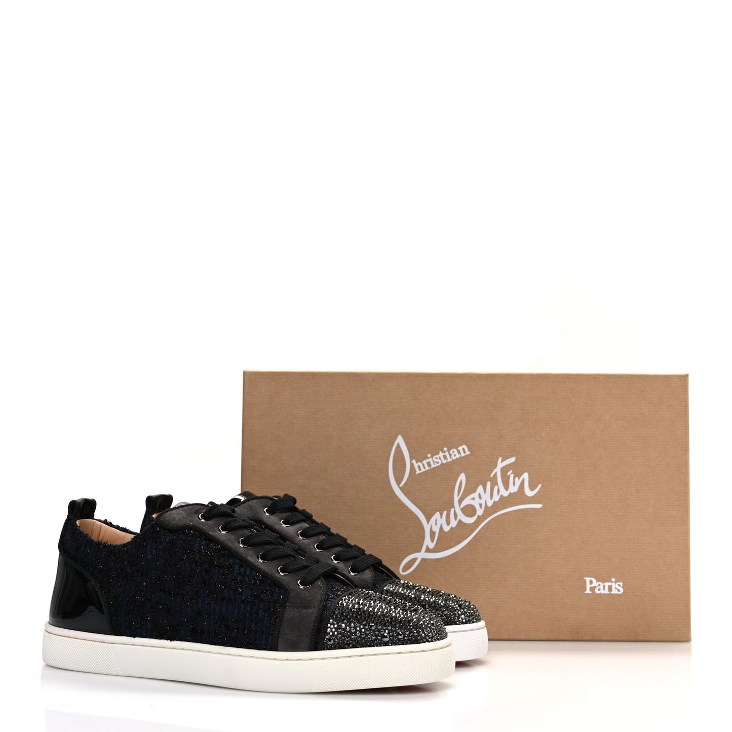 Calfskin Veau Velours Strass Mens Louis Junior Flat Sneakers 41.5 Version Reglisse
