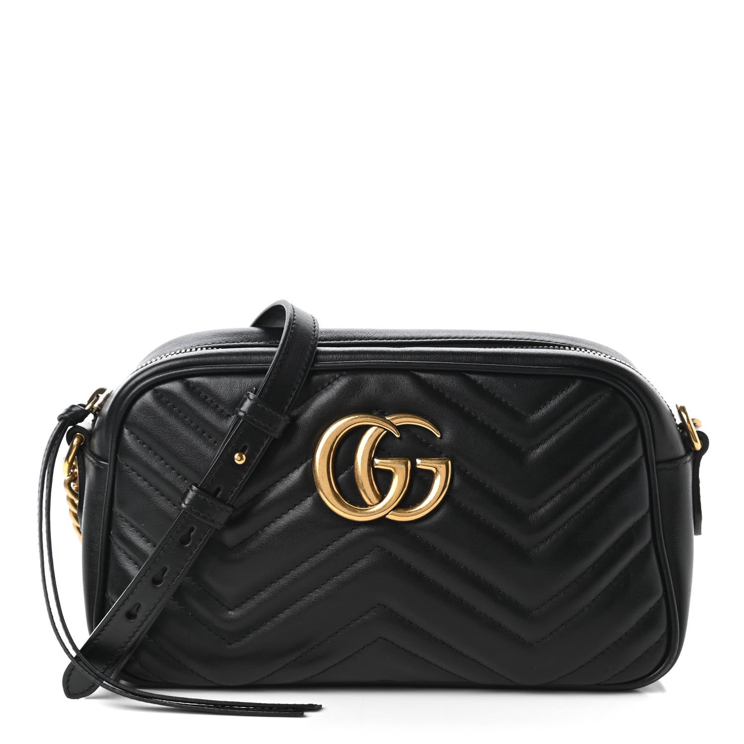 Calfskin Matelasse Small GG Marmont Chain Shoulder Bag Black