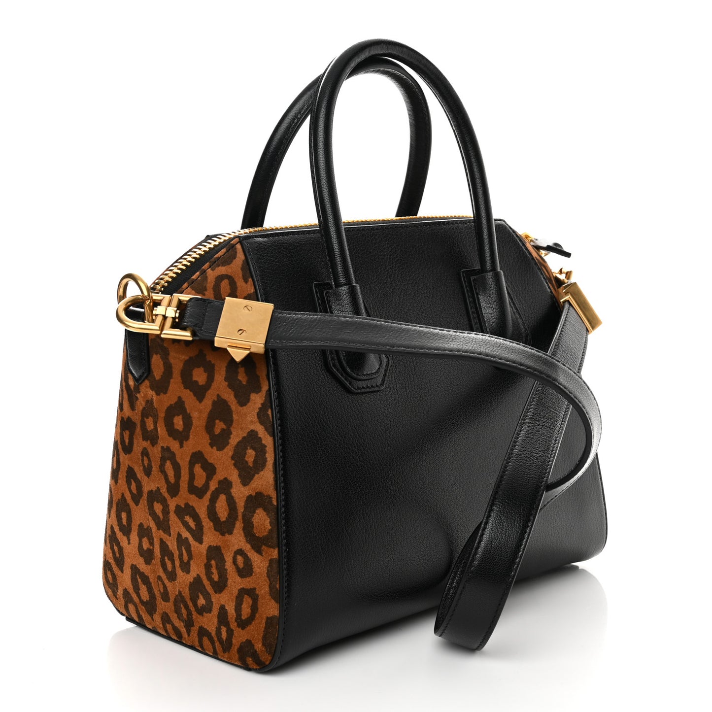 Calfskin Suede Leopard Print Small Antigona Black