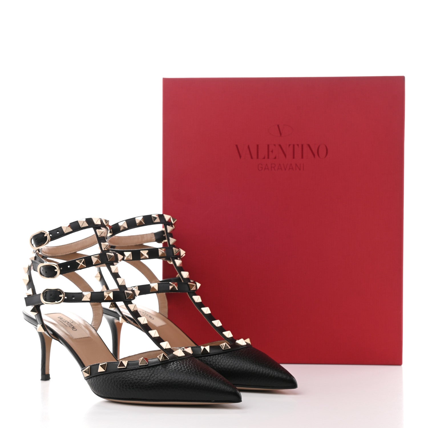 Valentino Garavani Pebbled Calfskin Rockstud Ankle Strap 65mm Pumps 37 Black 13 of 13