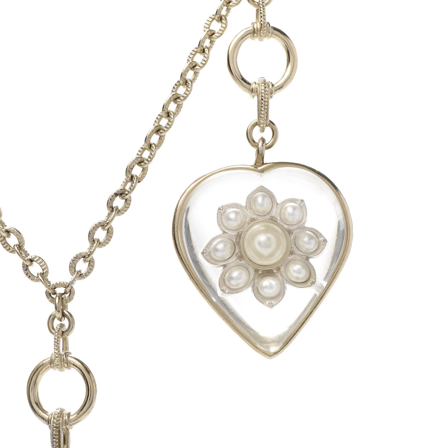 Chanel Resin Pearl Heart CC Pendant Necklace Gold 6 of 8