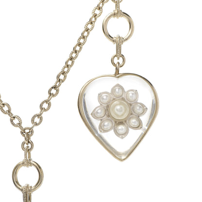 Chanel Resin Pearl Heart CC Pendant Necklace Gold 6 of 8