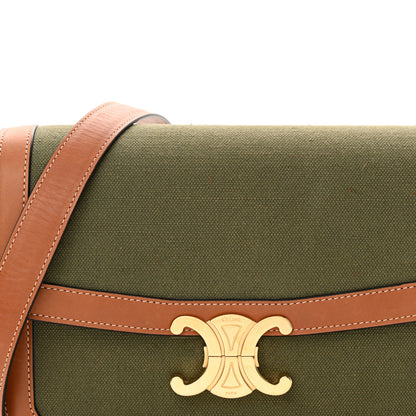 Celine Textile Natural Calfskin Medium Triomphe Bag Green 8 of 14