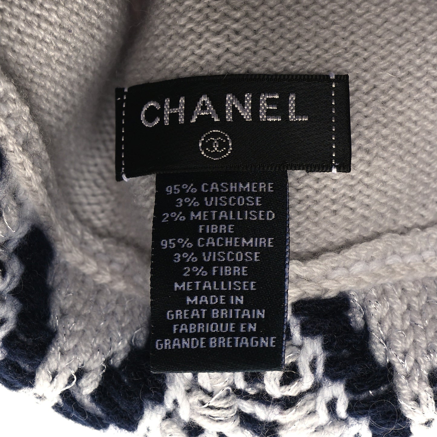 Cashmere Blend CC Beanie Hat With Gloves Set White Navy Blue