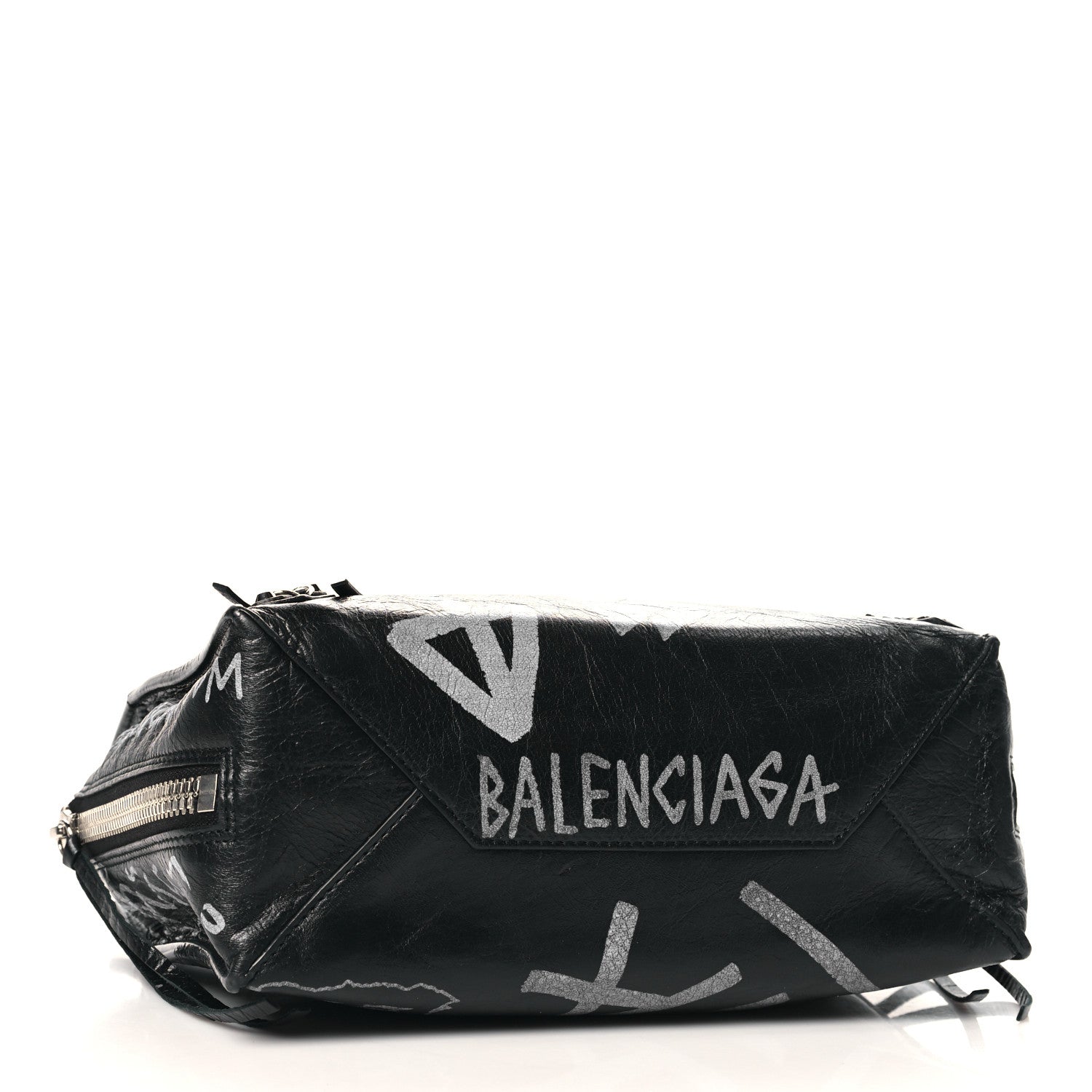 Balenciaga Agneau Graffiti Papier A6 Zip Around Tote Black White