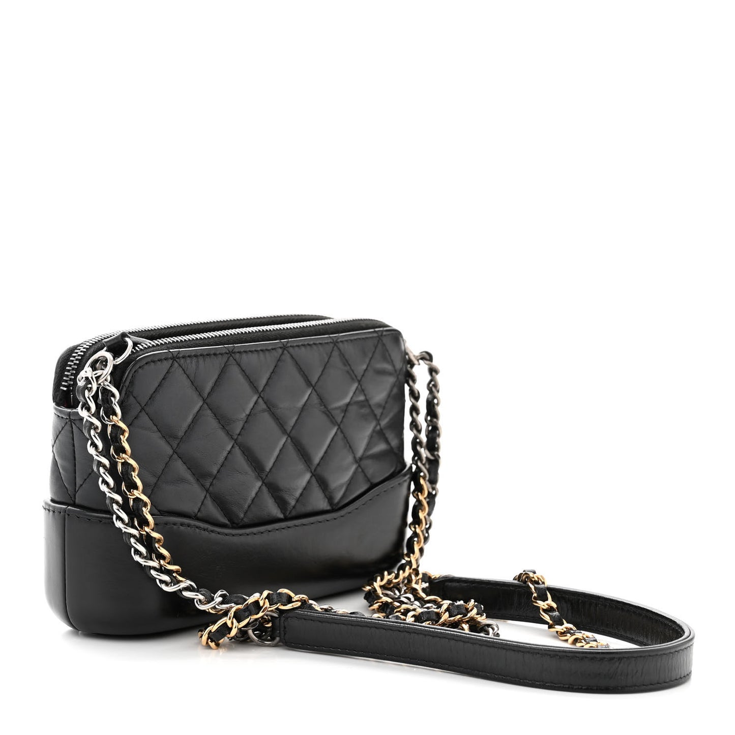 Aged Calfskin Quilted Small Gabrielle Clutch With Chain Black