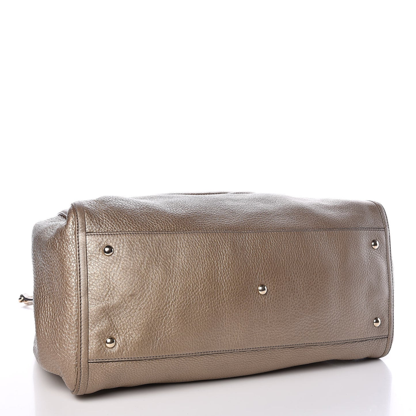 Metallic Pebbled Calfskin Large Soho Shoulder Bag Golden Beige