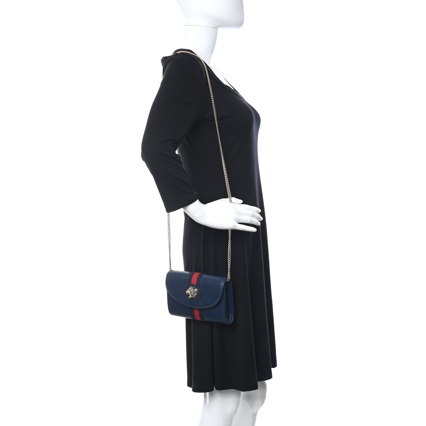 Textured Calfskin Web Mini Rajah Slim Flap Shoulder Bag Blue