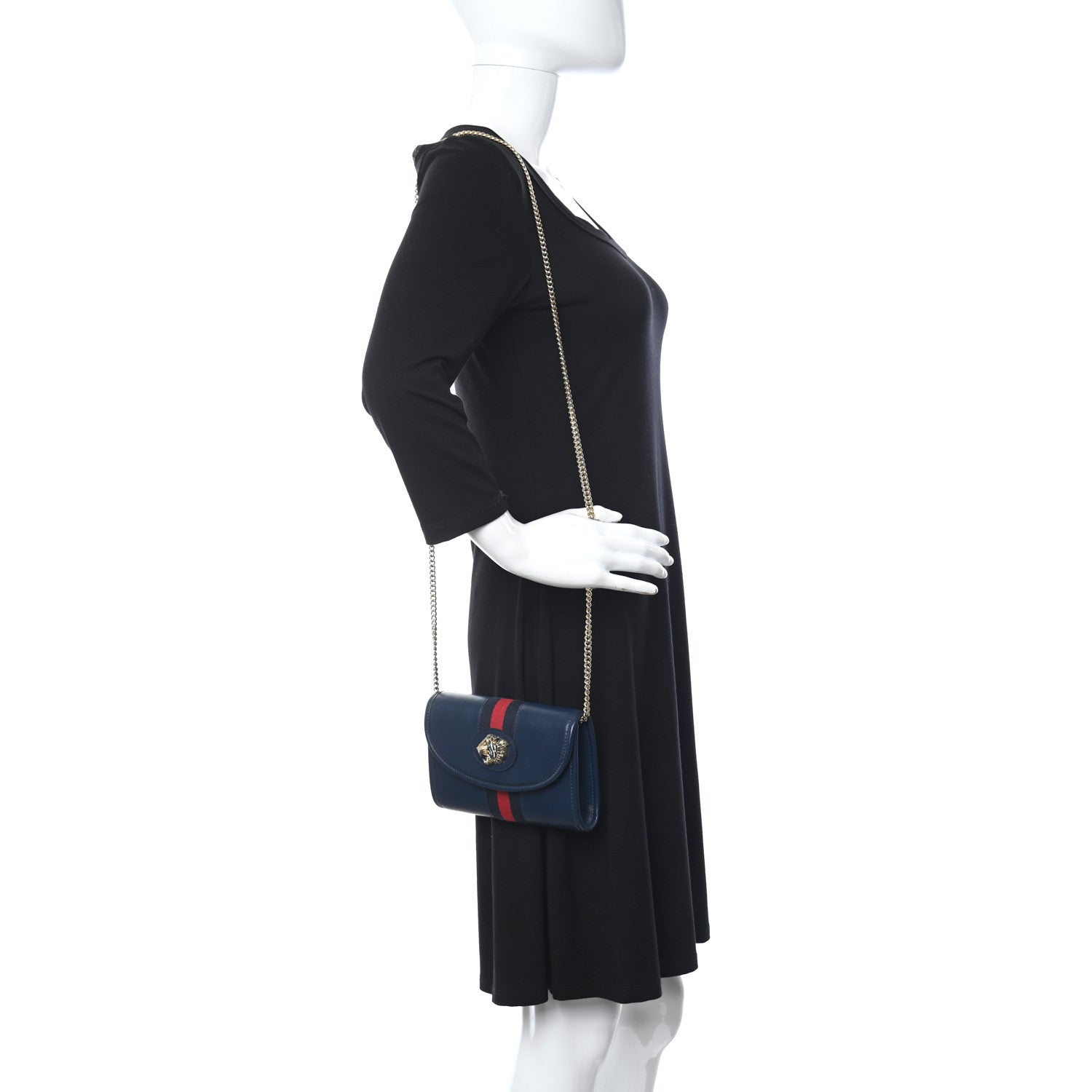 Gucci Textured Calfskin Web Mini Rajah Slim Flap Shoulder Bag Blue 2 of 11