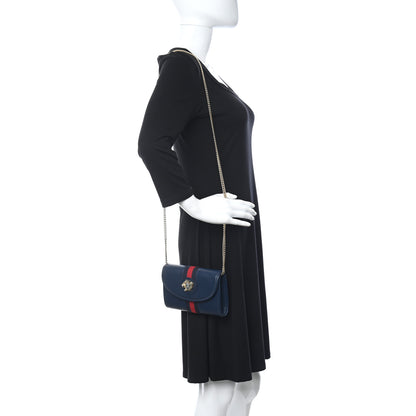 Gucci Textured Calfskin Web Mini Rajah Slim Flap Shoulder Bag Blue 2 of 11