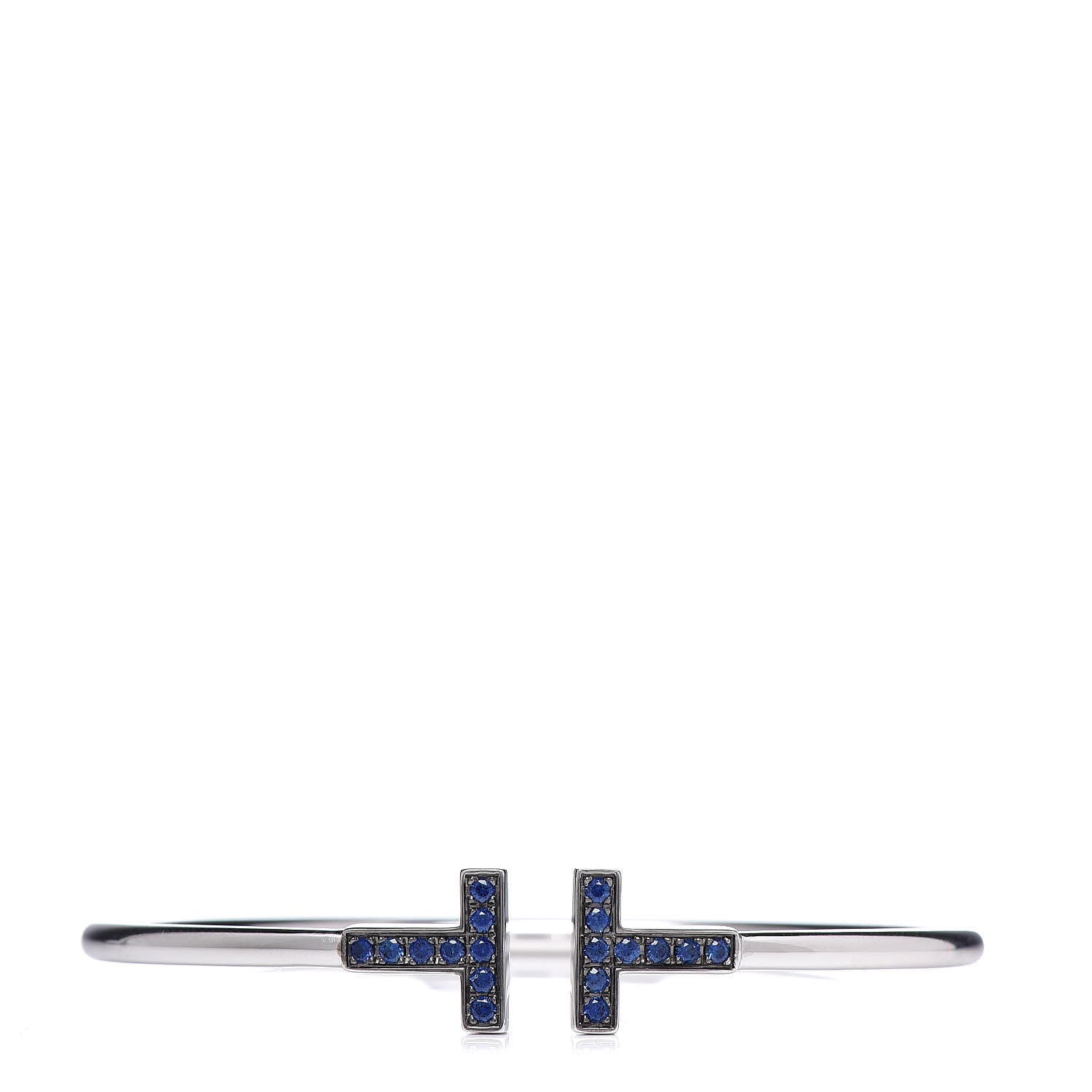 Tiffany 18K White Gold Blue Sapphire T Wire Bracelet 1 of 4