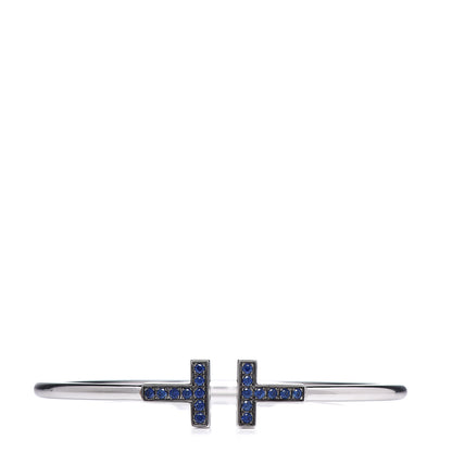 Tiffany 18K White Gold Blue Sapphire T Wire Bracelet 1 of 4
