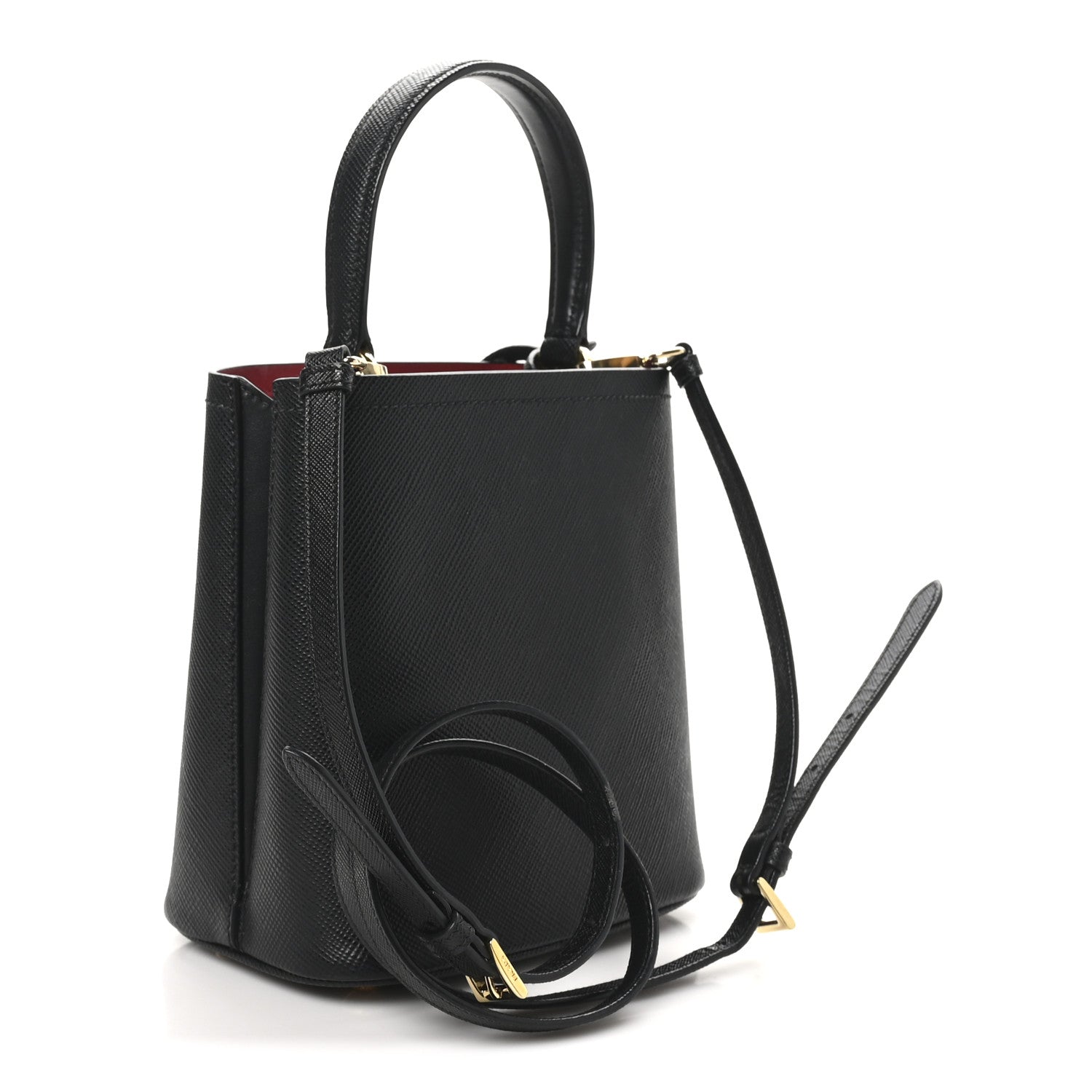 Prada Saffiano Cuir Small Panier Bucket Bag Black Fuoco 3 of 9