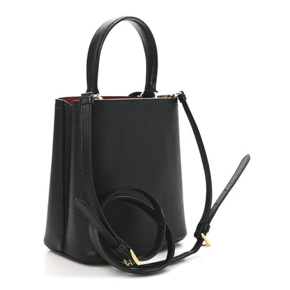 Prada Saffiano Cuir Small Panier Bucket Bag Black Fuoco 3 of 9