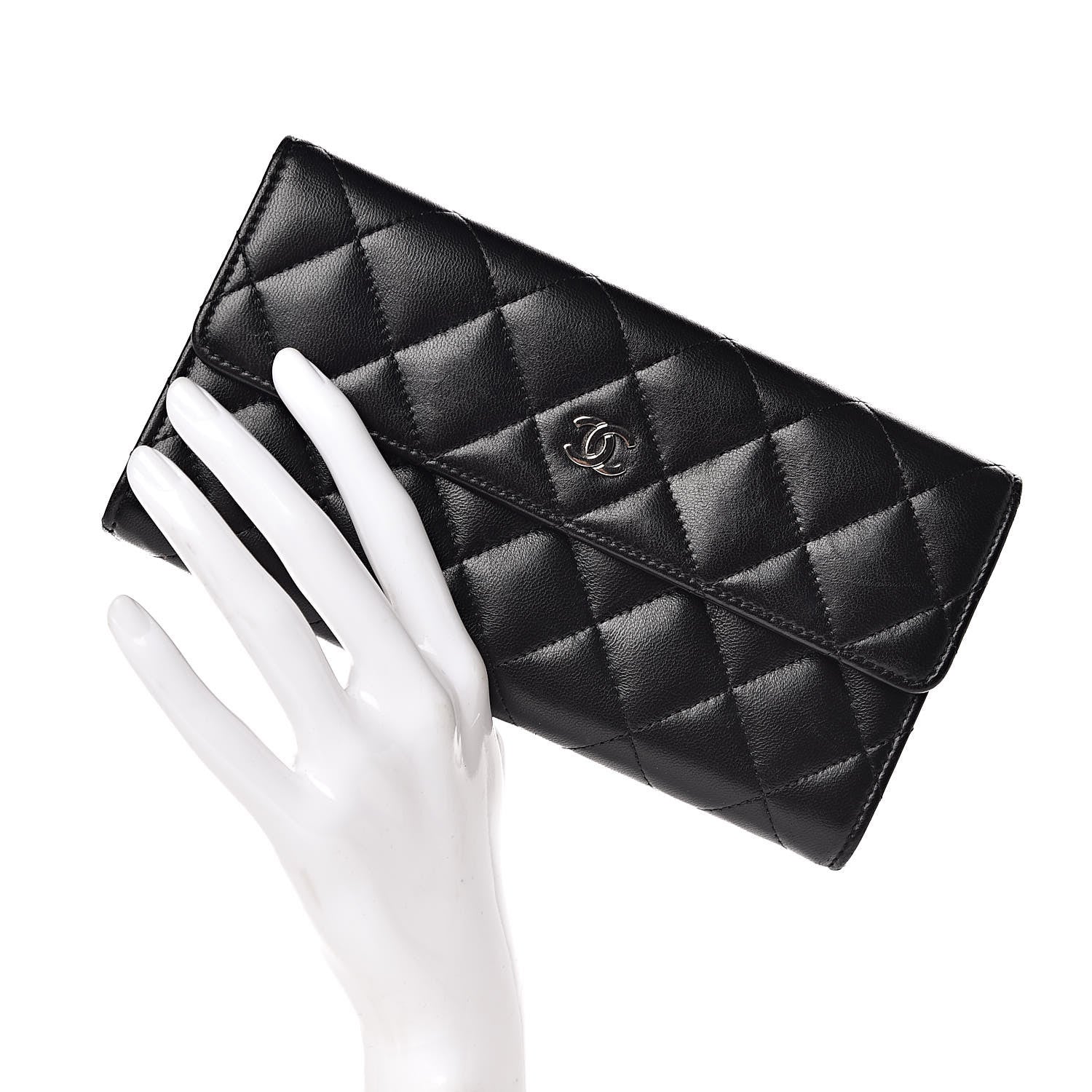 Chanel Lambskin Quilted Large Gusset Flap Wallet Black 2 of 12