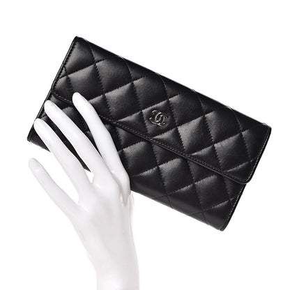Chanel Lambskin Quilted Large Gusset Flap Wallet Black 2 of 12