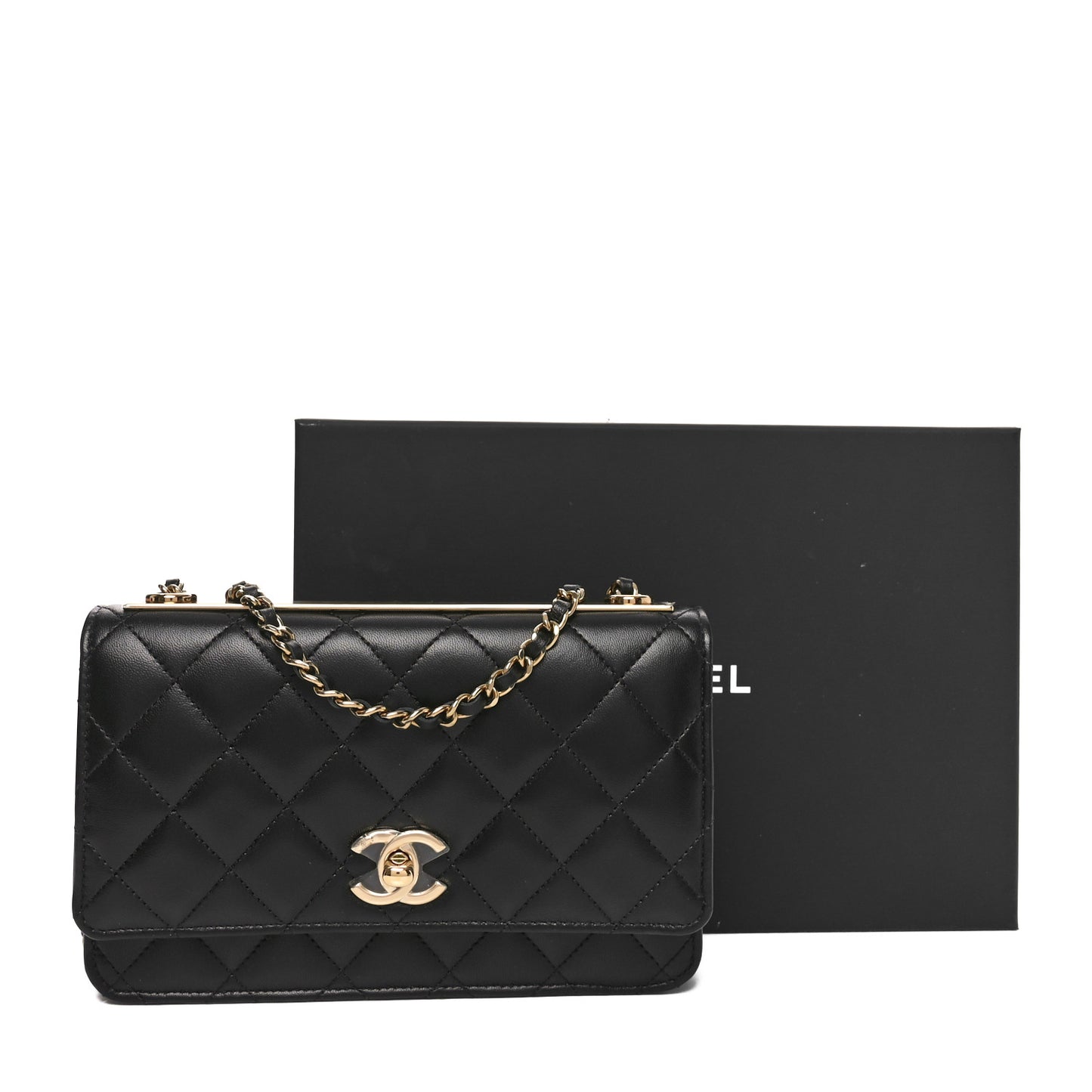 Lambskin Quilted Trendy CC Wallet On Chain WOC Black