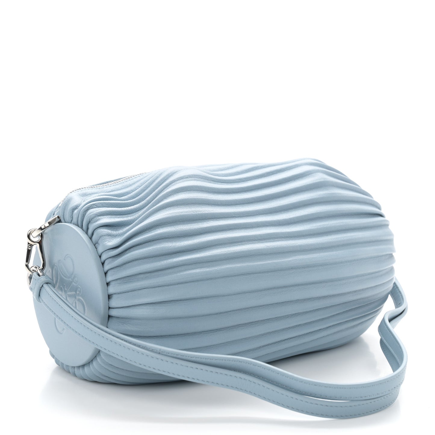 Lambskin Pleated Bracelet Pouch Shoulder Bag Dusty Blue