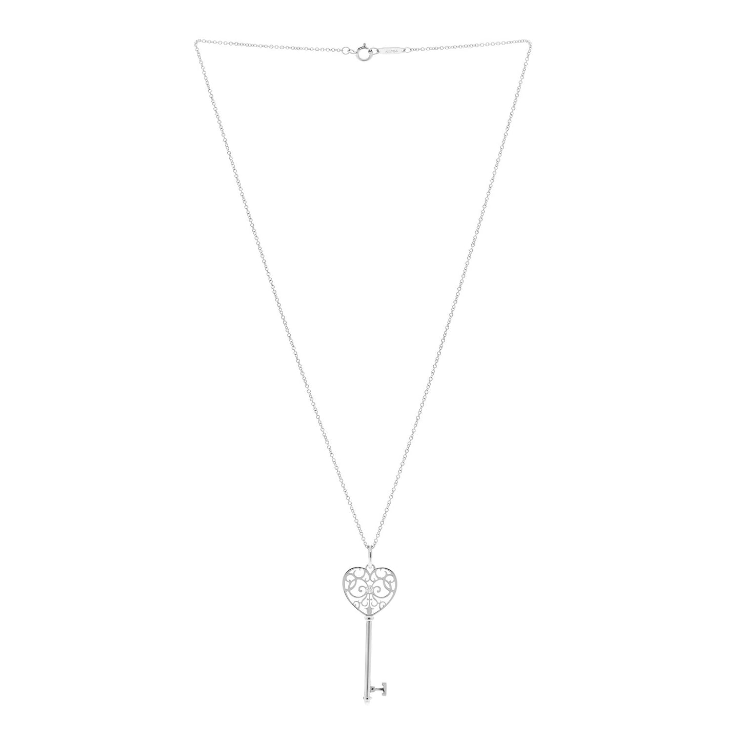 18K White Gold Diamond Enchant Heart Key Pendant Necklace