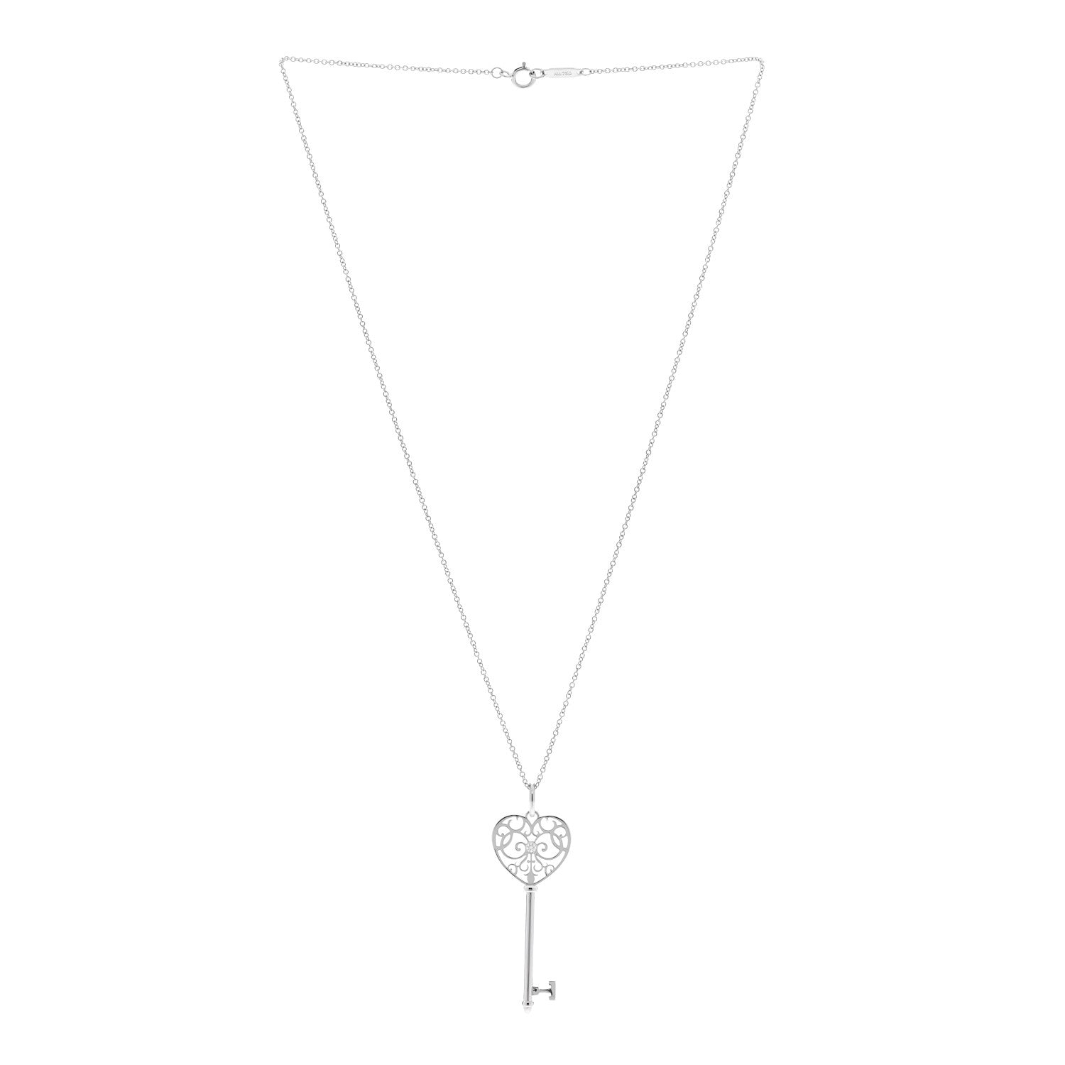 Tiffany 18K White Gold Diamond Enchant Heart Key Pendant Necklace 3 of 6