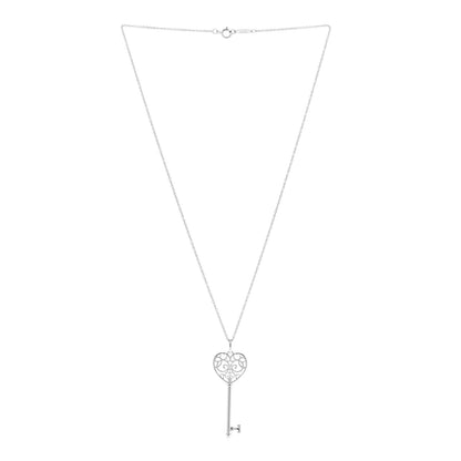 Tiffany 18K White Gold Diamond Enchant Heart Key Pendant Necklace 3 of 6