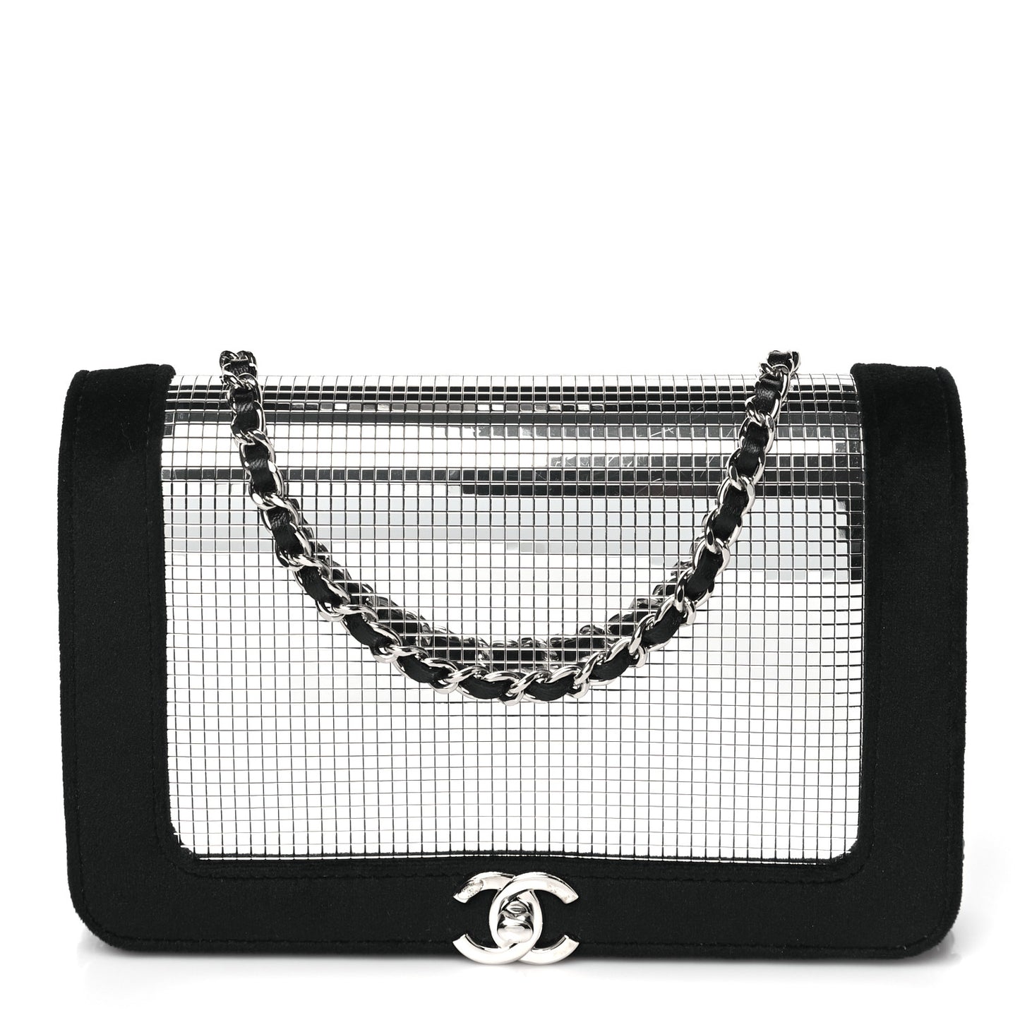 Velvet Mirror Embellished Boy Wallet On Chain WOC Argent