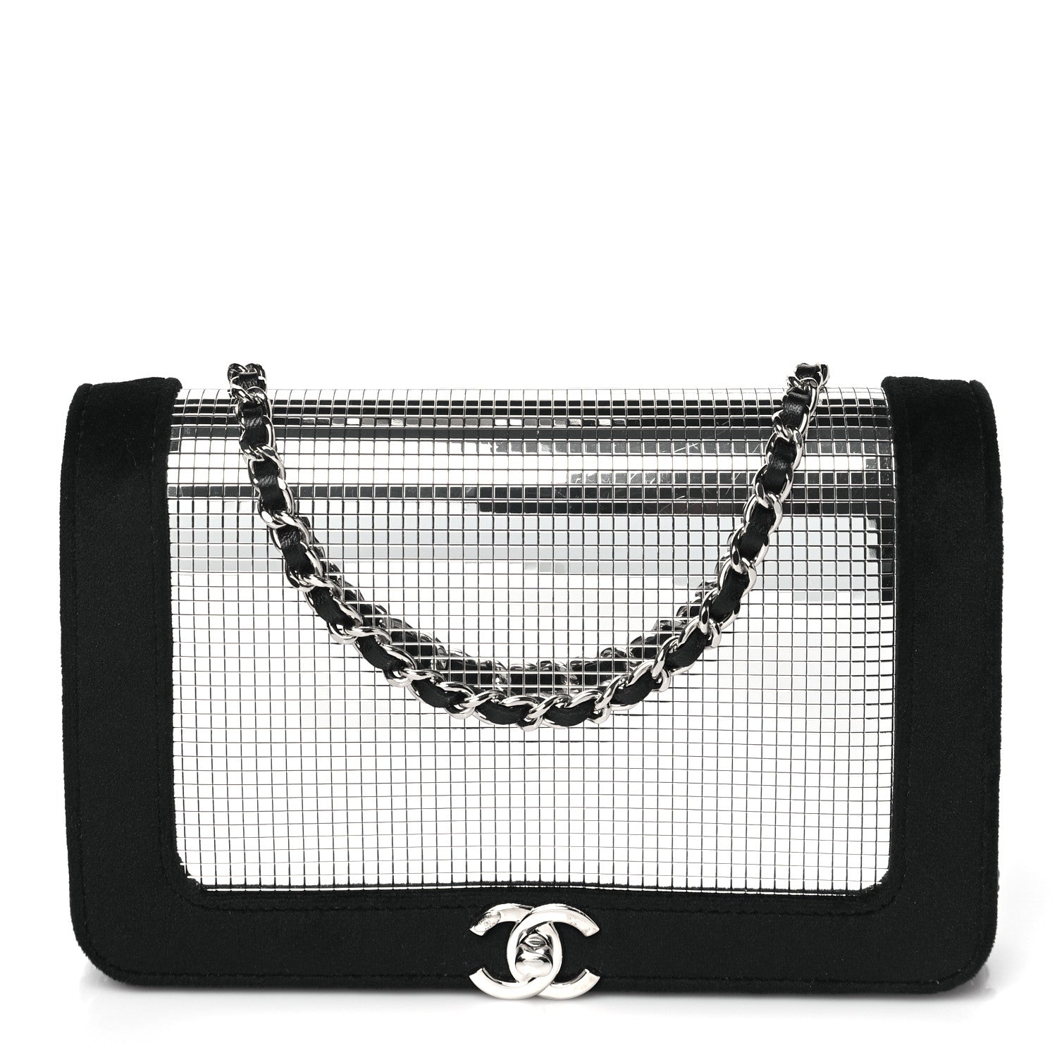 Chanel Velvet Mirror Embellished Boy Wallet On Chain WOC Argent 1 of 12