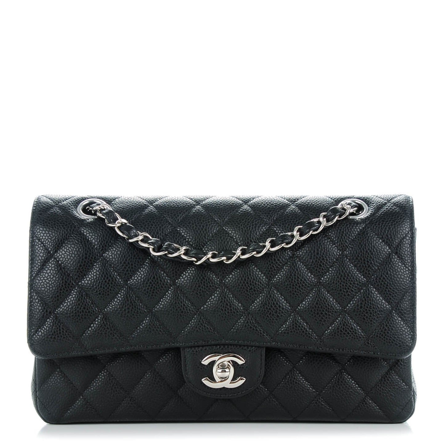 Caviar Quilted Medium Double Flap Black