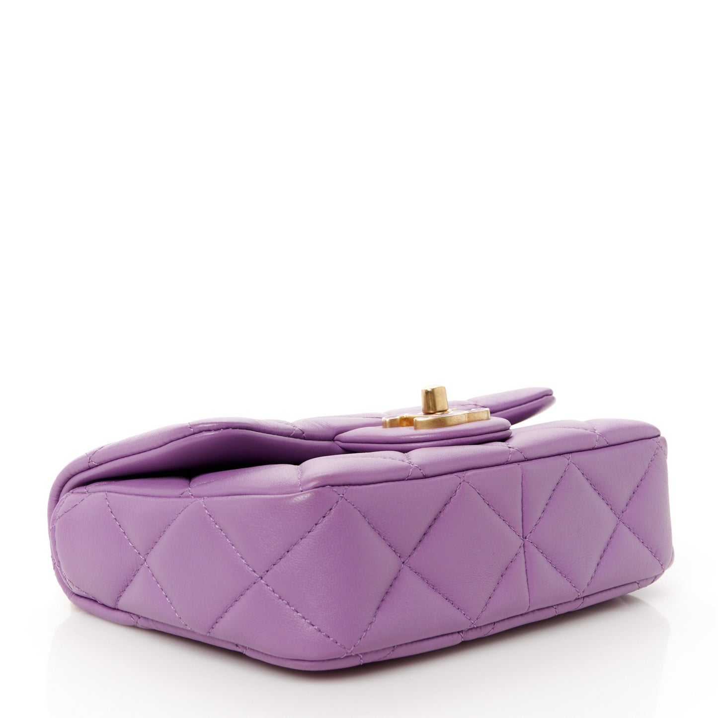 Lambskin Enamel Quilted Mini Pending CC Square Flap Purple