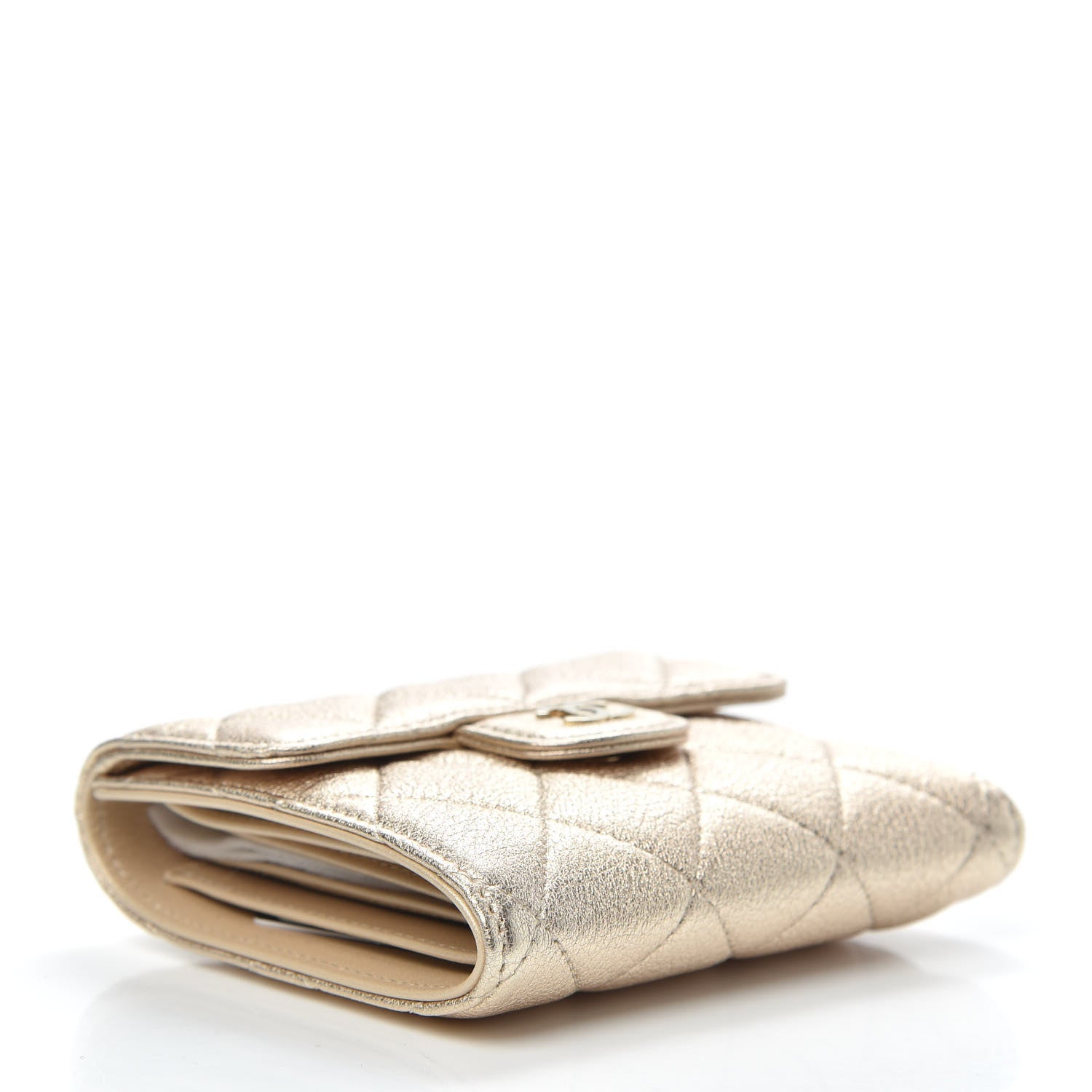 Chanel Metallic Lambskin Quilted Compact Flap Wallet Gold 4 of 9