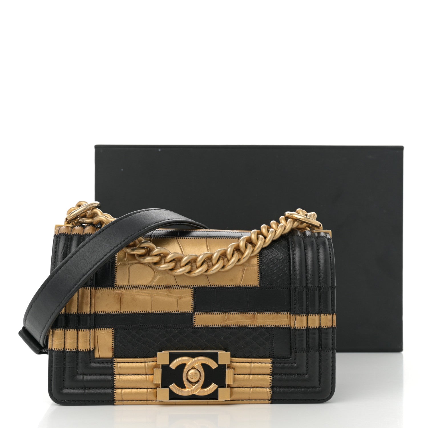Chanel Crocodile Python Calfskin Embossed Small Boy Flap Black