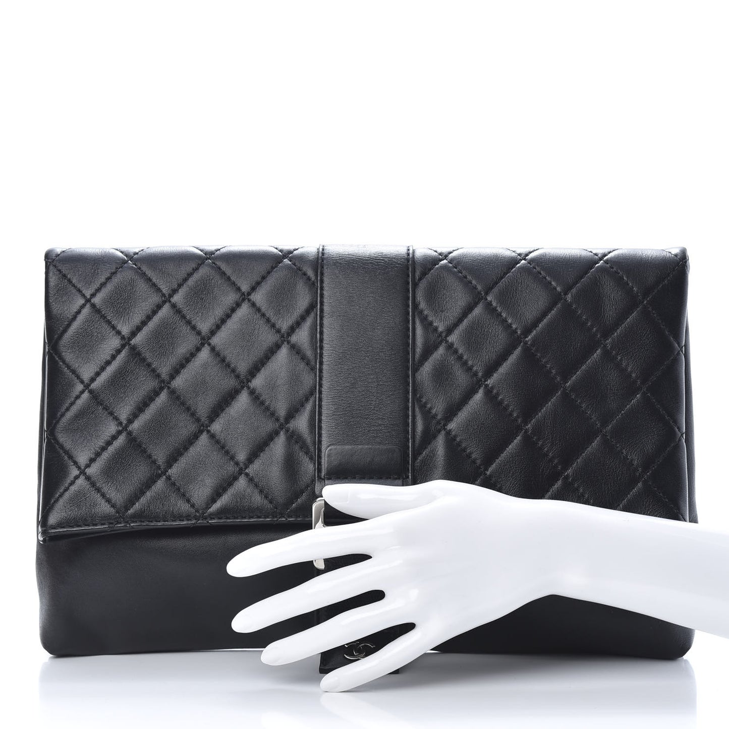 Lambskin Quilted Grip Clutch Black