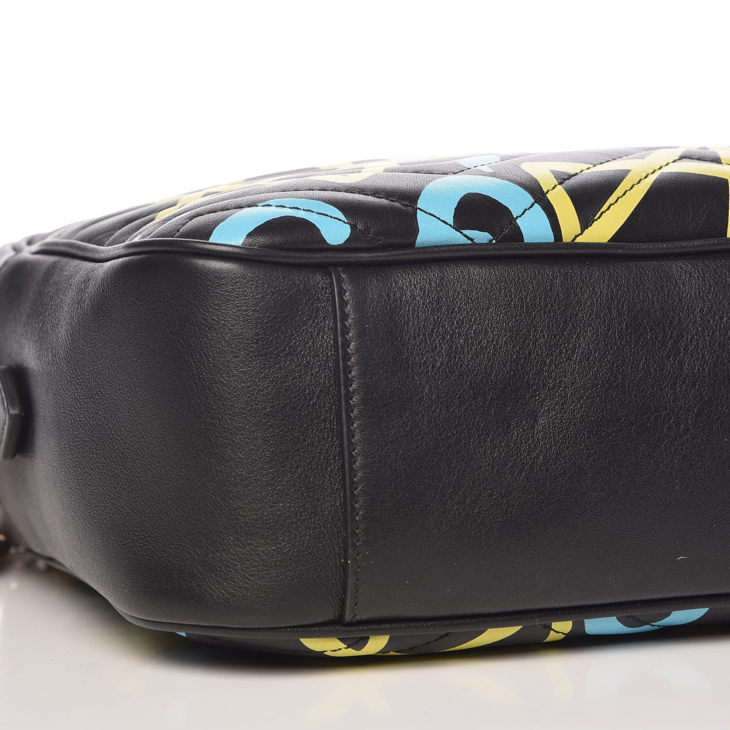 Calfskin Matelasse GucciGhost Medium GG Marmont Chain Shoulder Bag Black New Acquamarine