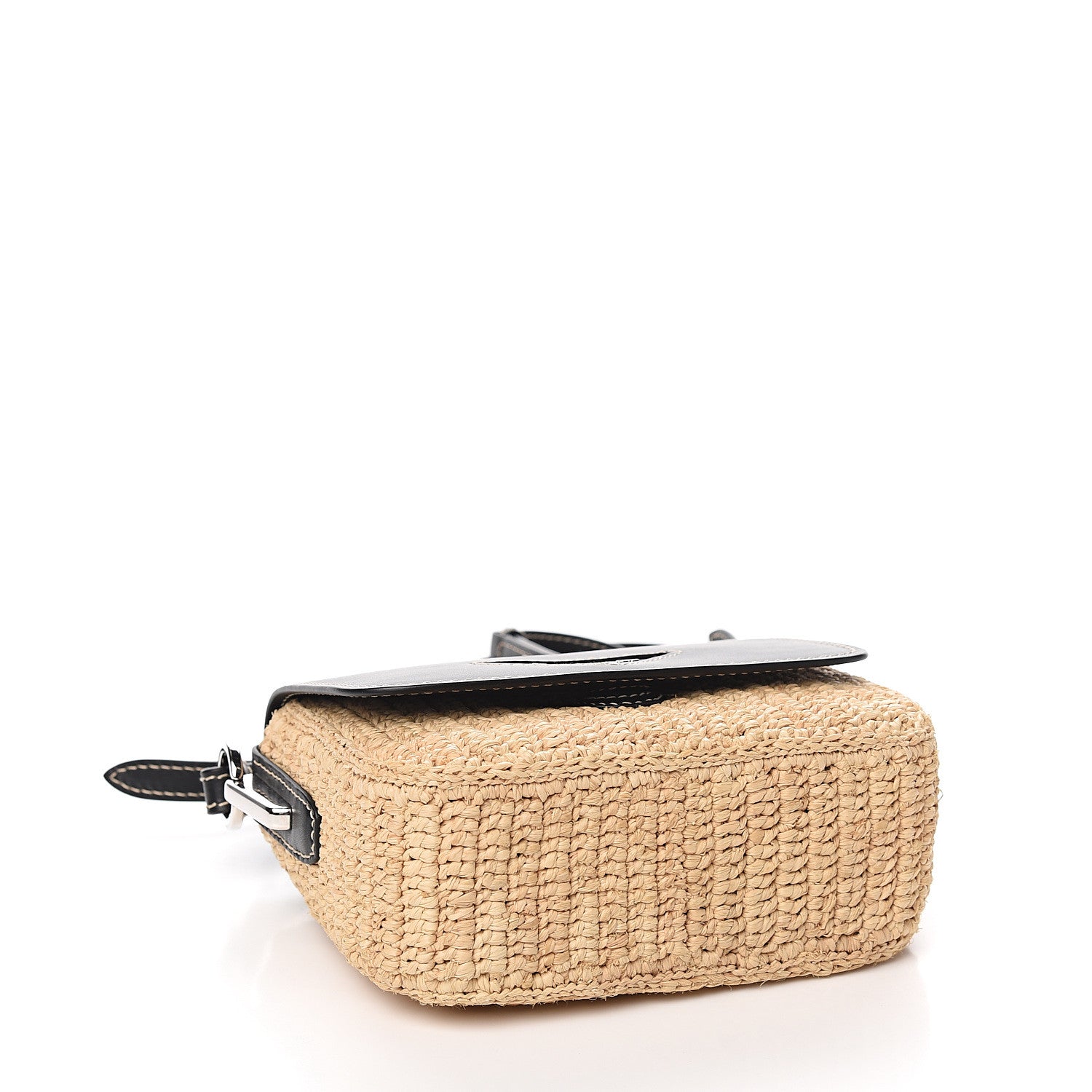 Prada Raffia Vitello Flap Shoulder Bag Naturale Black 3 of 8