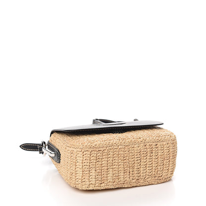 Prada Raffia Vitello Flap Shoulder Bag Naturale Black 3 of 8