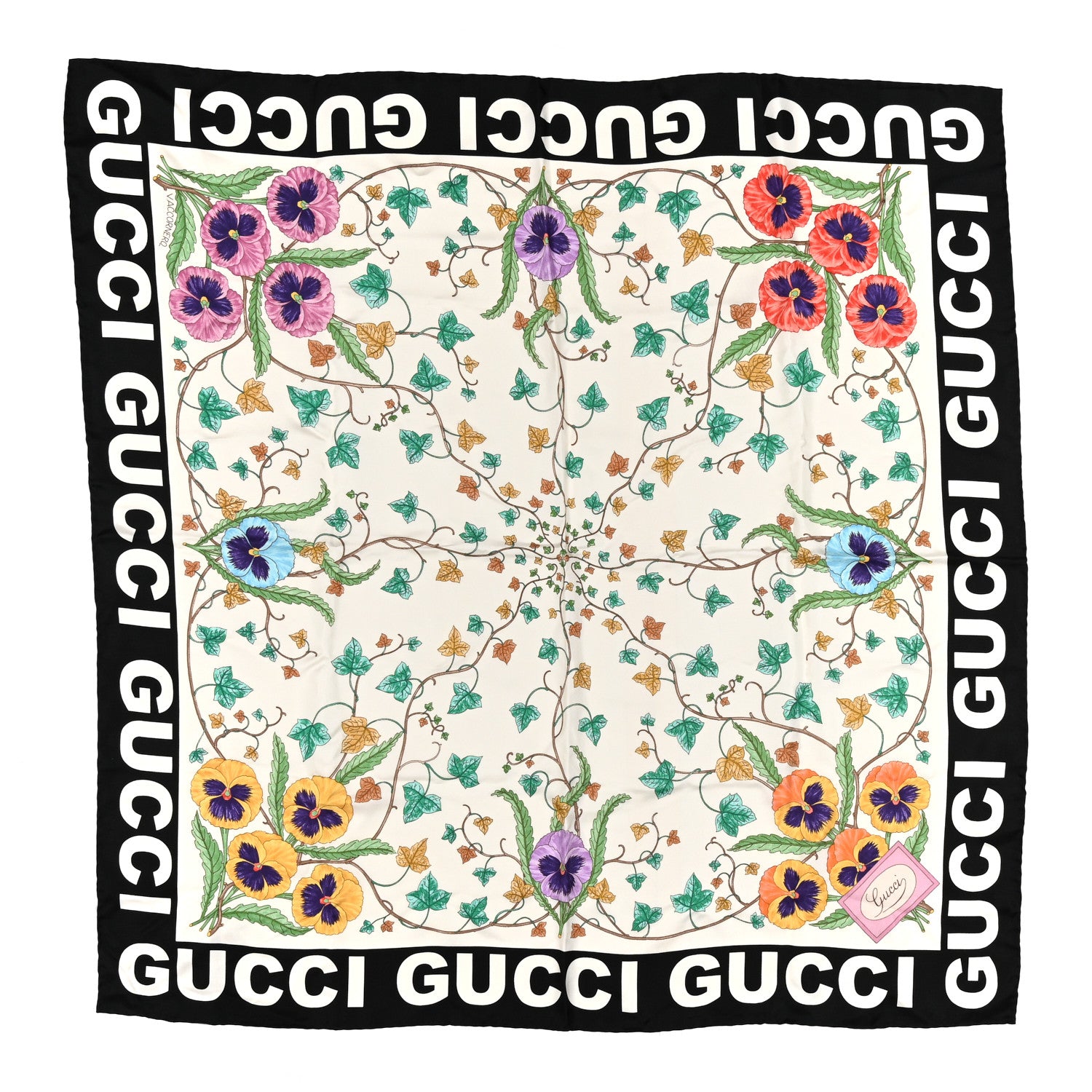 Gucci Silk Twill Voile Square Scarf Ivory Black 1 of 4