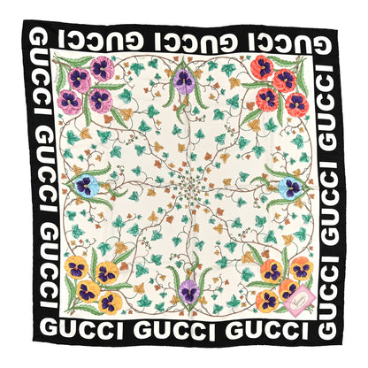 Gucci Silk Twill Voile Square Scarf Ivory Black 1 of 4