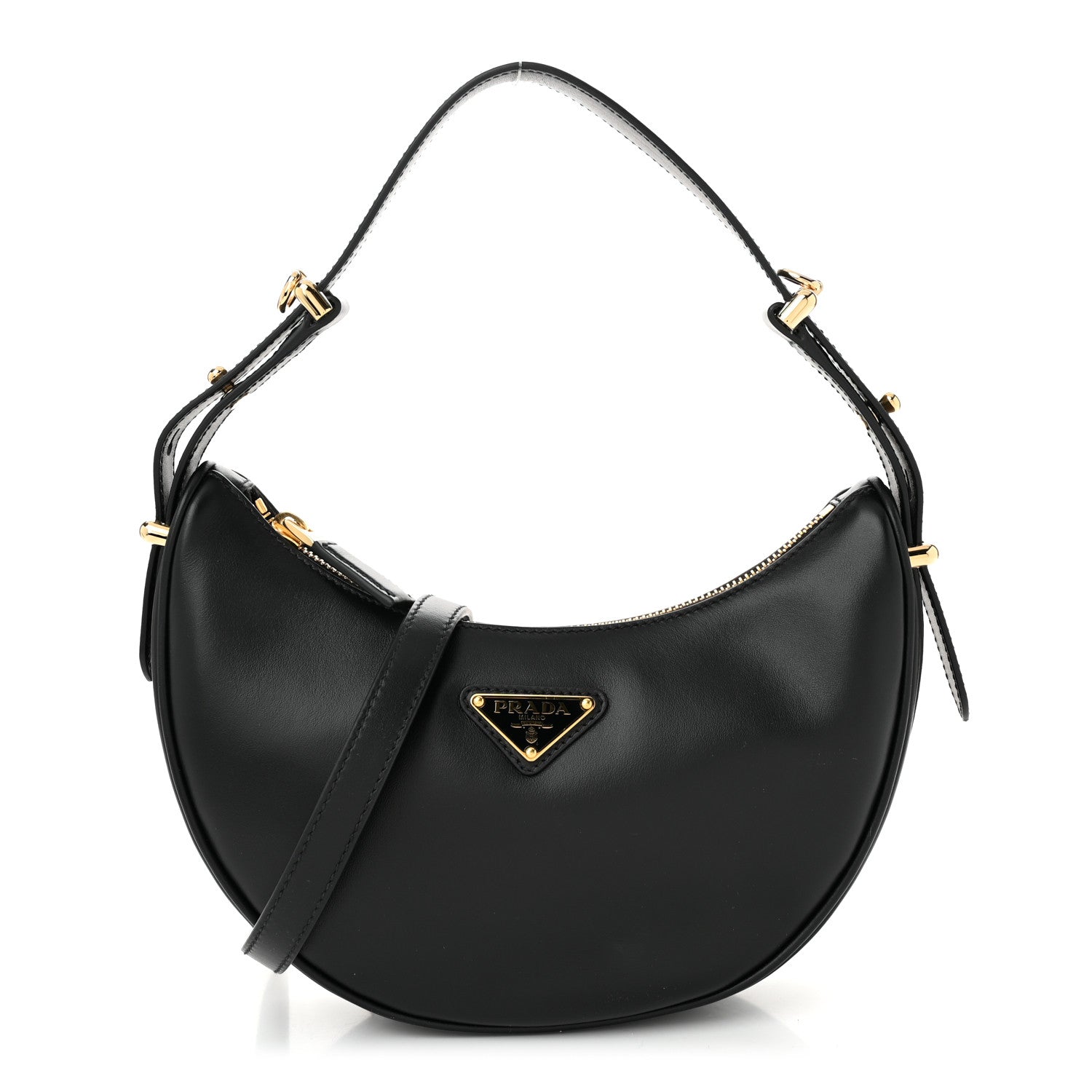 Prada Soft Calfskin Arque Shoulder Bag Black 1 of 10