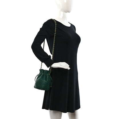 Chanel Ostrich Drawstring Pouch Bag Green 3 of 10